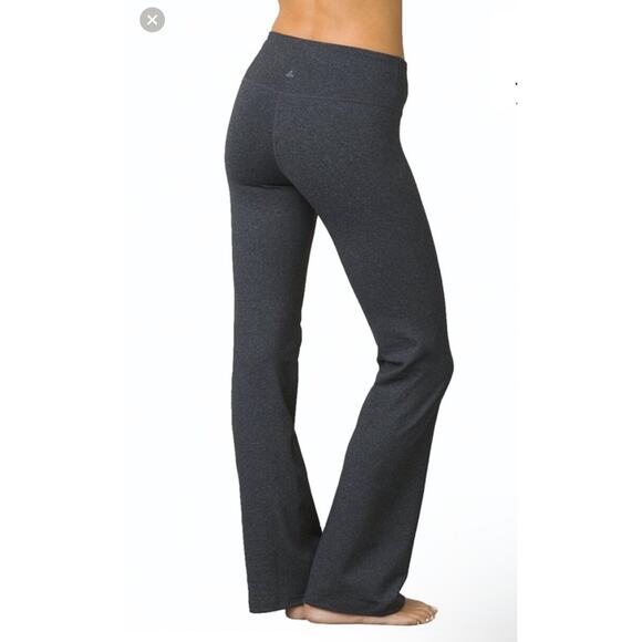 prAna Pillar Chakra Stretch Knit Semi Flare Charcoal Gray Yoga Leggings Large - Picture 1 of 10